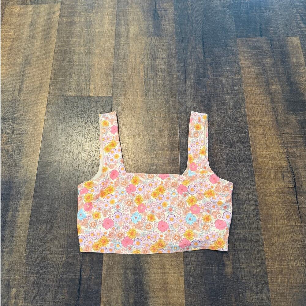 Albion Fit Bella Crop Swim Top Retro Floral Pink Orange Size Small